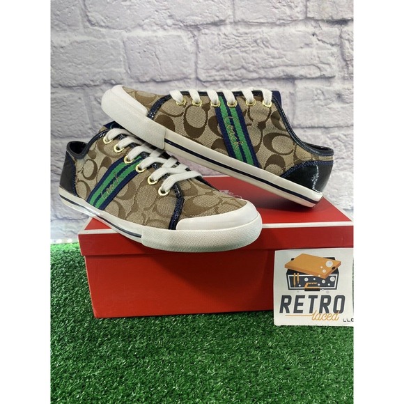 Coach Folly Low Top Khaki/Brown Logo Casual Sneakers Size 7.5w Nice Condition - Picture 1 of 10